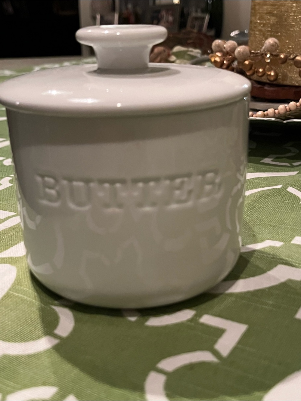 White Ceramic Butter Crock with Lid